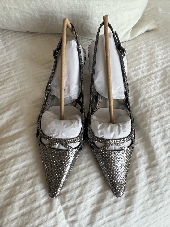 Steve Madden Shoes - Steve Madden Silver / Pewter Rhinestone Pointed Slingback Heels
